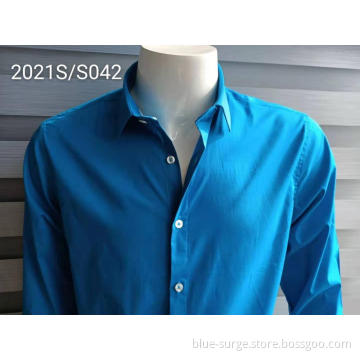 Solid Color Blue Breathable No Pilling Men's Shirts
